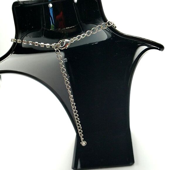Clear Rhinestone Necklace Vintage Two Strand Bib Style Choker Dangle Drop Pendan - Picture 7 of 7